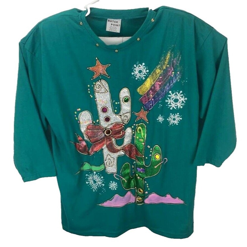 vintage MATCH POINT 3-D Hand Painted Cacti  Women's  One Size Fits All Shirt